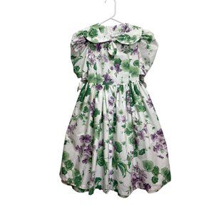VTG Anne Savoy Girls Floral Dress Bowed Sleeves‎ Ruffle Size 10 Pastel Garden